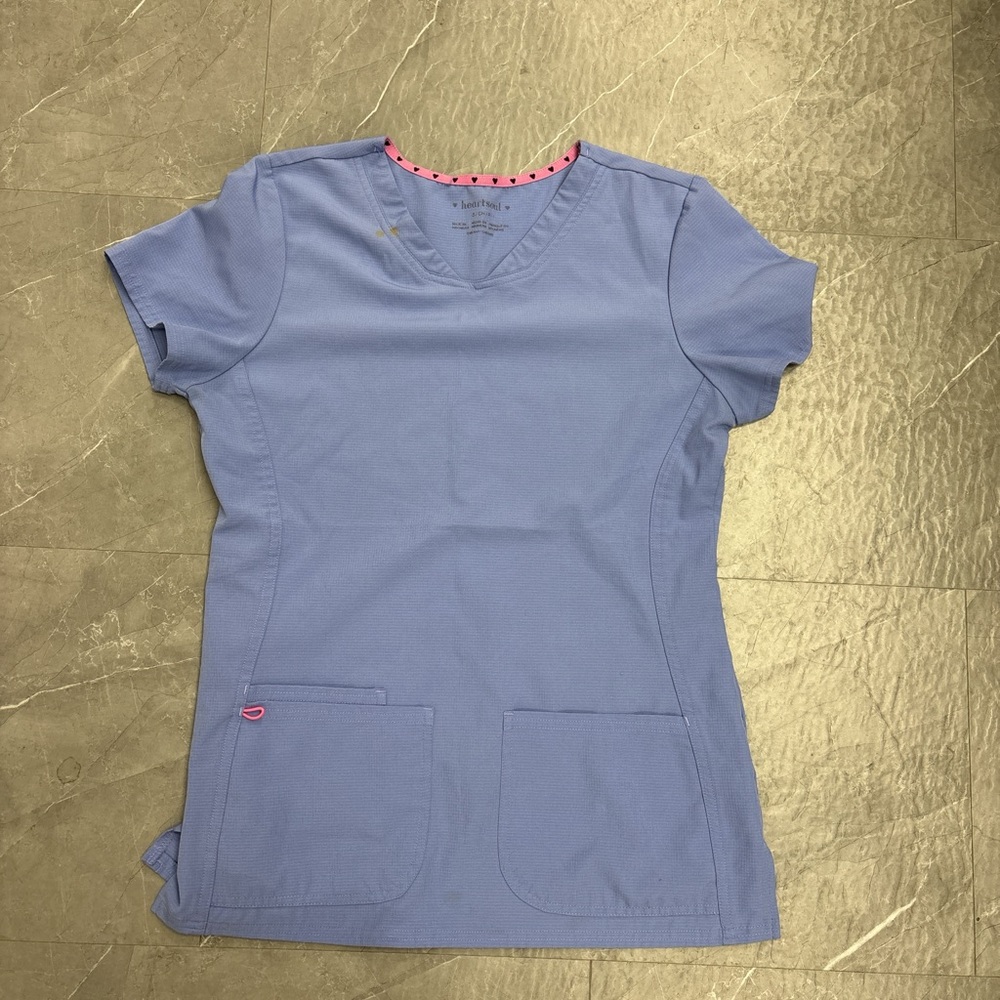 HeartSoul Lavender Scrub Top with Pink Heart Trim